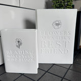 Radar Collection - Every product tells a story


For writers &amp; bookworms, nature lovers and flower fans:
The organic storytelling vases give both bouquets and words the perfect home.
Available in 2 sizes -
Small H13cm 'Reading makes your mind bloom'
Large H19cm 'Flowers are a girl's best friend'