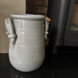 Heavy Grey glazed terracotta Urn Vase with handles H29cm