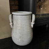 Heavy Grey glazed terracotta Urn Vase with handles H29cm