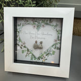 Pebble Art by La De Da Living&nbsp;

Award winning keepsake gifts - Handmade in the Cotswolds&nbsp;

Mini Framed Pebble Art - White block square frame 12.5cm
'New home, new adventures, new memories'