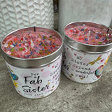Best Kept Secret Candles - Handmade in the UK

Gift of the Year 2024 Category Winner



Just Because Tin Candle Collection with sprinkles of pink glitter &amp; gems on the top for that pretty finishing touch..


Meaningful quotes on the tin candle;
For a Fab Sister just like you
My Sister my friend, my wonderful you!