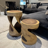 Teak Round Twist Lamp Table/Stool 45cm *CLICK & COLLECT ONLY*