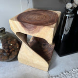 Teak Indoor Twist Side Table / Stool