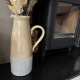 Ceramic Rustic two-toned neutral coloured Jug H42cm; glazed top &amp; a raw textured base.