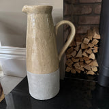 Ceramic Rustic two-toned neutral coloured Jug H42cm; glazed top &amp; a raw textured base.