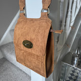 Faux Suede Slim Body Bag - Brown