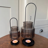 Warm Grey Glass Candle holders - 2 sizes