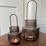 Warm Grey Glass small 2-way candle holder - 2 styles