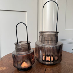 Warm Grey Glass Candle holders - 2 sizes