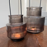 Warm Grey Glass Candle holders - 2 sizes