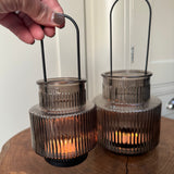 Warm Grey Glass Candle holders - 2 sizes