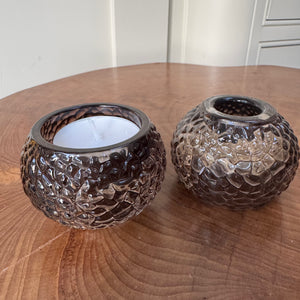 Warm Grey Glass small 2-way candle holder - 2 styles