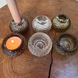 Warm Grey Glass small 2-way candle holder - 2 styles