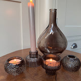 Warm Grey Glass small 2-way candle holder - 2 styles