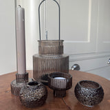 Warm Grey Glass small 2-way candle holder - 2 styles