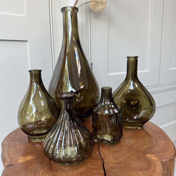 Olive Green Glass Vase Collection - 5 styles