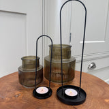 Olive Green Glass Candle holders - 2 sizes