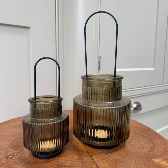 Olive Green Glass Candle holders - 2 sizes