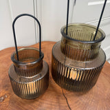 Olive Green Glass Candle holders - 2 sizes