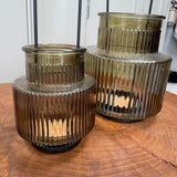 Olive Green Glass Candle holders - 2 sizes