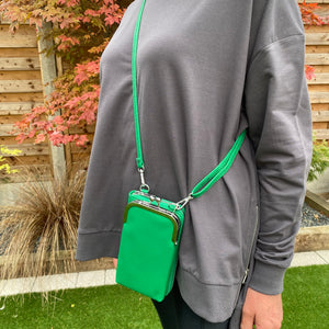 Green Faux Leather Cross Body Purse/Mobile Bag\