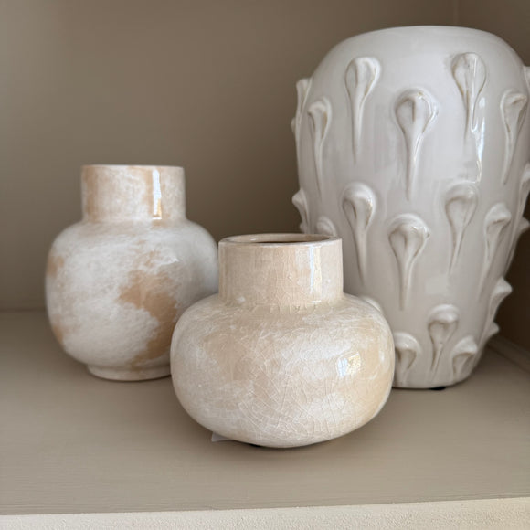 Neutral soft tone Marbled effect Glazed Small Ceramic Vases  
Available in two sizes; Small H11cm & Large H13cm 