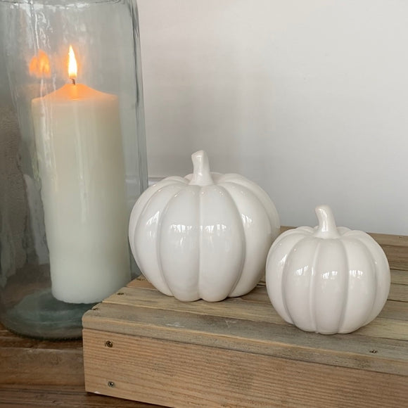 White Gloss Ceramic Pumpkin - Small 8.5cm & Large 11cm