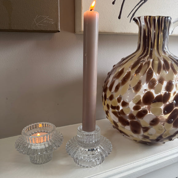 Clear ribbed glass 2-way Candle holder;
Tapered candle holder or a t-light holder