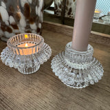 Clear ribbed glass 2-way Candle holder;
Tapered candle holder or a t-light holder