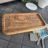 Wooden Quotable Small 23cm Tray with a quote in black text;
'Keys, Cash &amp; Random Crap'&nbsp;