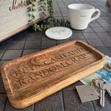 Wooden Quotable Small 23cm Tray with a quote in black text;
'Keys, Cash &amp; Random Crap'&nbsp;