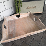 Whitewashed Heart Square Wooden Tray 34cm