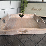 Whitewashed Heart Square Wooden Tray 34cm