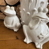 Off White / Cream distressed Ceramic Glazed Frog Decorative with fun expressions
Available in two expressions - Wondering H17cm &amp; Smiling H14cm