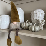 Sitting Fabric Gonk with a faux fur Ochre hat &amp; boots and Brown body &amp; legs H32cm