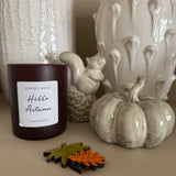 Hello Autumn' Scented Candle with wooden wick&nbsp;
Soy Candle with Wooden wick in rich brown glass jar and presented in a hessian bag
Approx 36 hours Burn Time
Fragrance - Pumpkin Spice&nbsp;