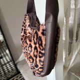 Faux Fur Bag with leather detail & strap - Leopard Print