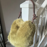 Faux Fur Bag with knotted detailed straps - Artichoke
