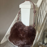 Faux Fur Bag with knotted detailed straps - Cocoa