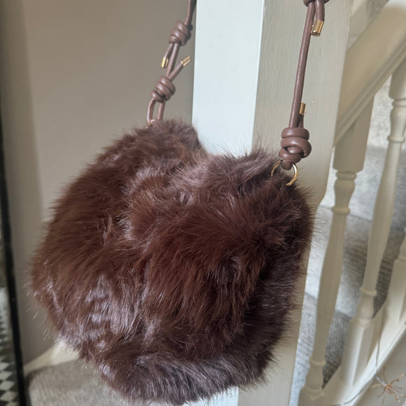 Faux Fur Bag with knotted detailed straps - Cocoa
