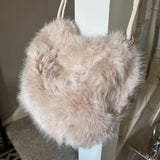 Faux Fur Bag with knotted detailed straps - Linen