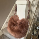 Faux Fur Bag with knotted detailed straps - Mocha Mousse