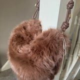 Faux Fur Bag with knotted detailed straps - Mocha Mousse
