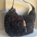 Faux Fur curly Black Bag with short strap