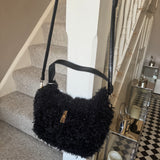 Faux Fur curly Black Bag with short strap