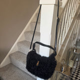Faux Fur curly Black Bag with short strap