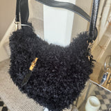 Faux Fur curly Black Bag with short strap
