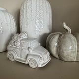 New to the Autumnal collection; Off White rustic glazed detailed ceramic Truck loaded with Pumpkins -&nbsp;H8.5 x L12.5 x D6cm