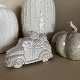 New to the Autumnal collection; Off White rustic glazed detailed ceramic Truck loaded with Pumpkins -&nbsp;H8.5 x L12.5 x D6cm