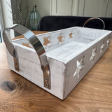 Whitewashed wooden Star Tray with handles - Large